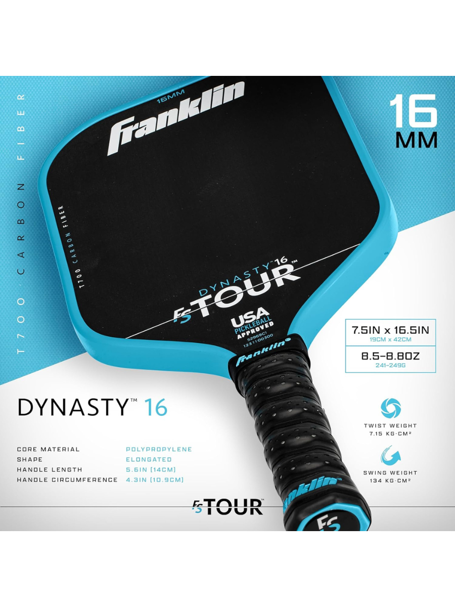 FRANKLIN FS Tour Dynasty 16mm Pickleball Paddle - BLUE