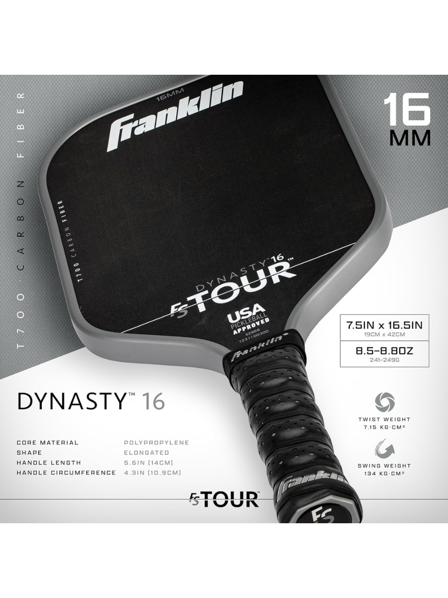 FRANKLIN FS Tour Dynasty 16mm Pickleball Paddle - GRAY