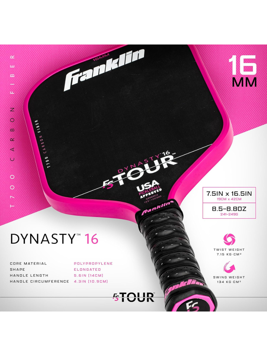 FRANKLIN FS Tour Dynasty 16mm Pickleball Paddle - PINK