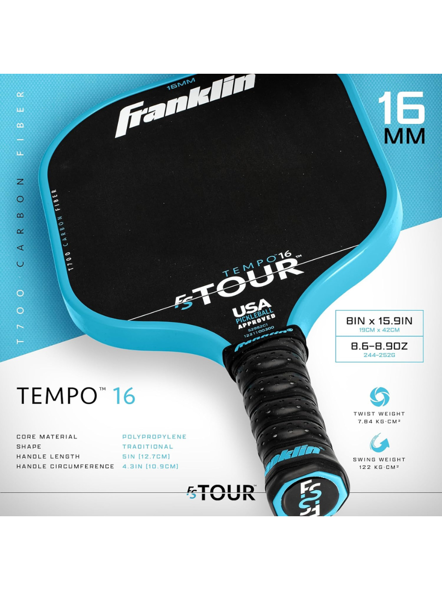 FRANKLIN FS Tour Tempo 16mm Pickleball Paddle - BLUE